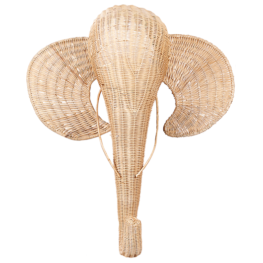 Decorazione da parete per bambini a forma di testa di elefante in rattan chiaro fatto a mano boho rattan accessorio stile industriale moderno