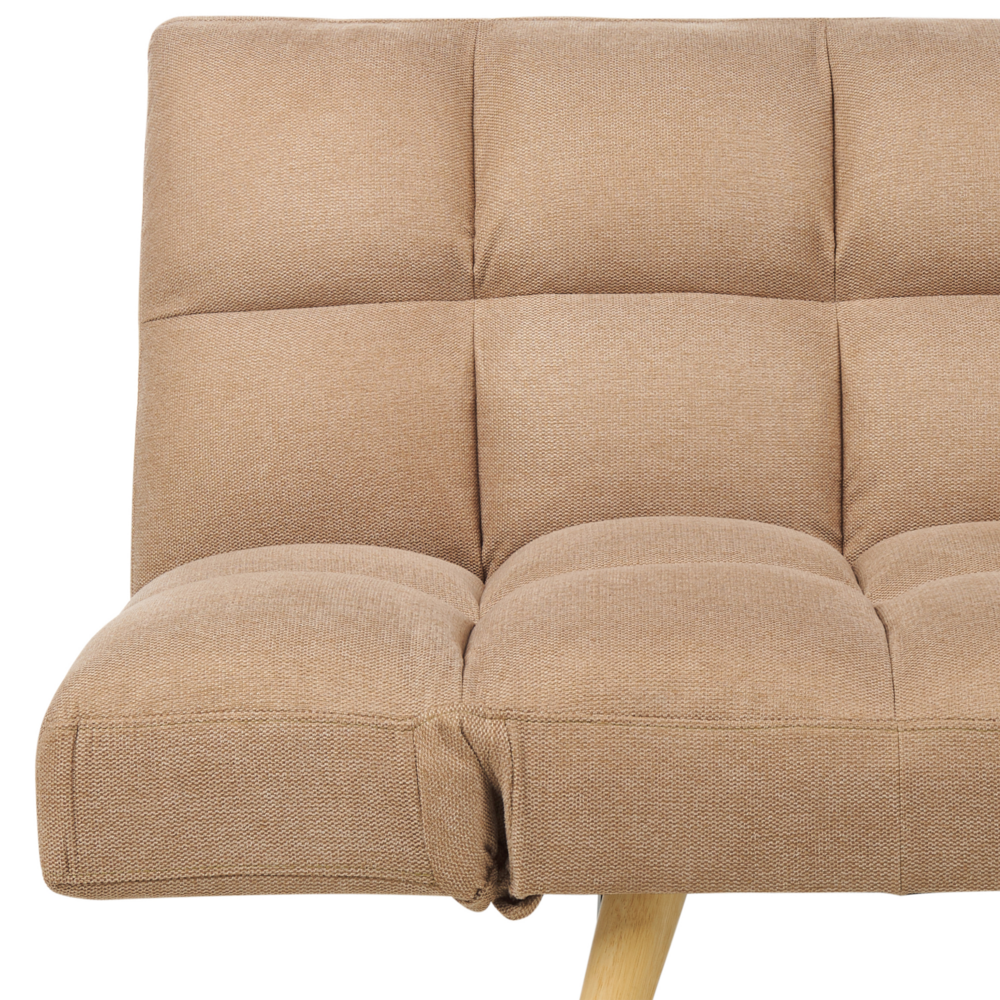 Divano Letto Rivestito In Tessuto Marrone Chiaro A 3 Posti Schienale Reclinabile Quadrato Trapuntato