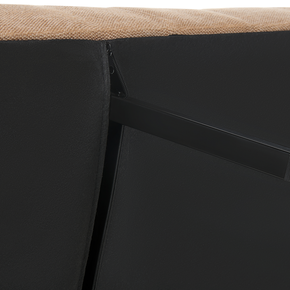 Divano Letto Rivestito In Tessuto Marrone Chiaro A 3 Posti Schienale Reclinabile Quadrato Trapuntato