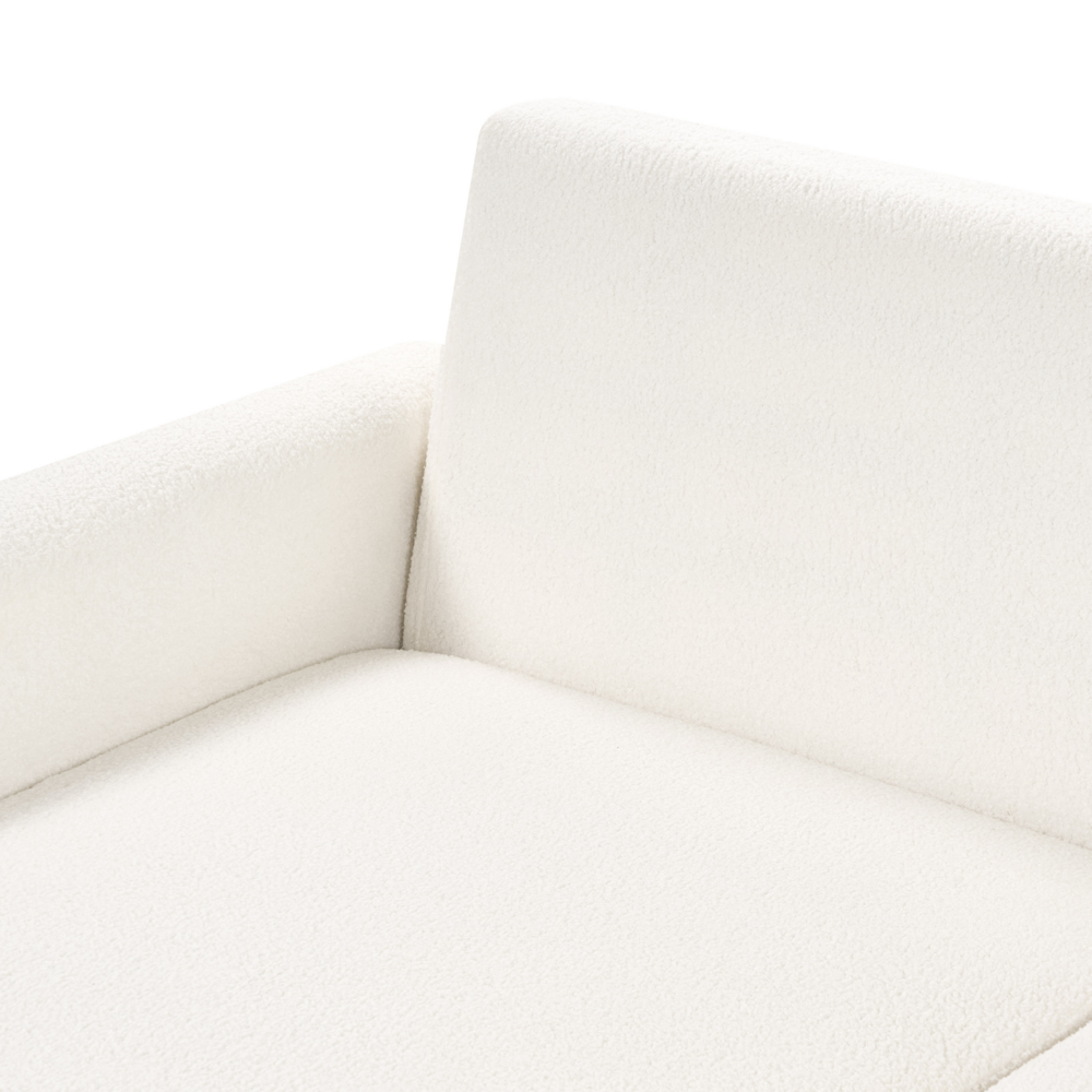 Divano angolare 3 posti destro imbottito in bouclè bianco con funzione di dormiente e schienale imbottito estraibile Gambe in legno