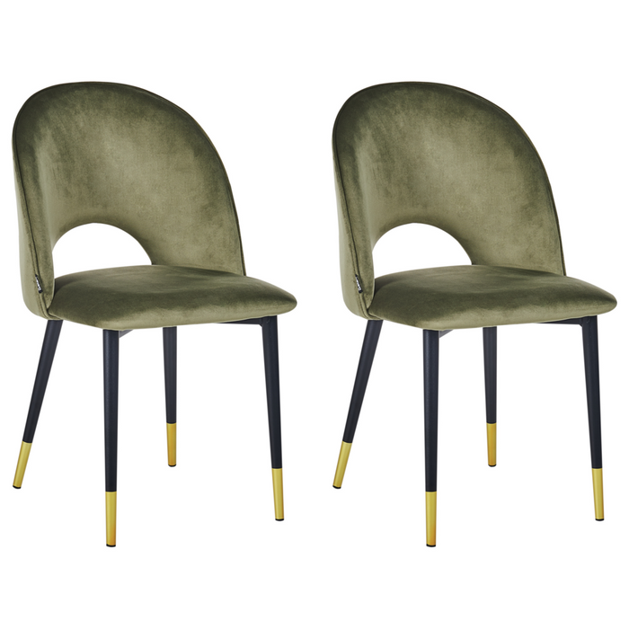 Set di 2 sedie da pranzo rivestimento in velluto verde oliva gambe nere stile glamour retrò