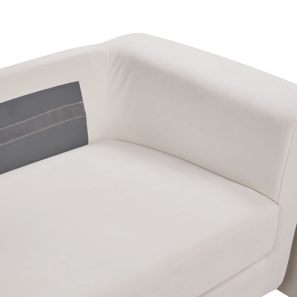 Divano a 3 posti imbottito in velluto beige chiaro con schienale imbottito e braccioli stile moderno