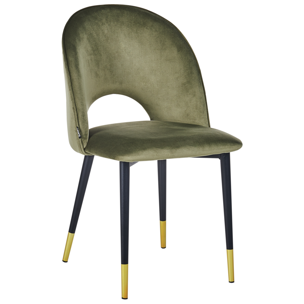 Set di 2 sedie da pranzo rivestimento in velluto verde oliva gambe nere stile glamour retrò