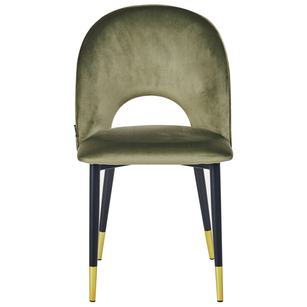 Set di 2 sedie da pranzo rivestimento in velluto verde oliva gambe nere stile glamour retrò