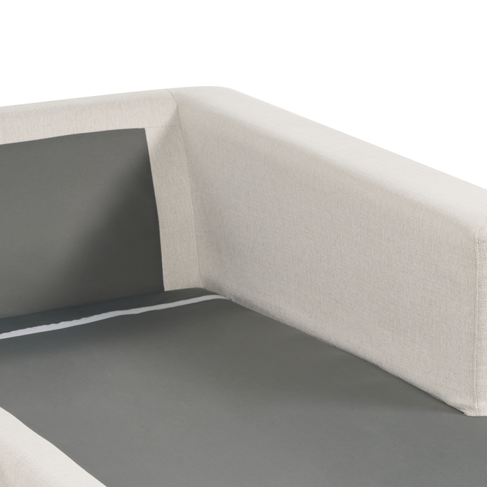 Divano ad angolo Beige Chiaro Tappezzato in poliestere Moderno a U 5 posti con pouf Cuscini extra Schienale imbottito