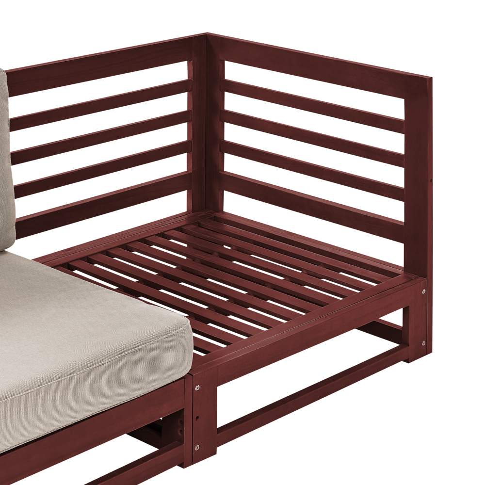 Divano da giardino a 2 posti per esterni in legno certificato di acacia mogano con cuscini tortora moderno elegante esterno