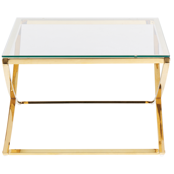 Tavolino da caffè con piano in vetro struttura in acciaio inox oro lucido stile glamour soggiorno