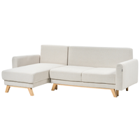 Divano angolare 3 posti destro imbottito in tessuto beige con funzione di dormiente e schienale imbottito estraibile Gambe in legno