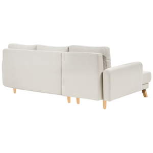 Divano angolare 3 posti destro imbottito in tessuto beige con funzione di dormiente e schienale imbottito estraibile Gambe in legno