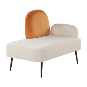 Chaise Lounge in velluto bianco e arancione lato destro soggiorno camera da letto dal design minimalista