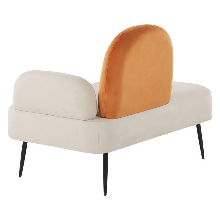 Chaise Lounge in velluto bianco e arancione lato destro soggiorno camera da letto dal design minimalista