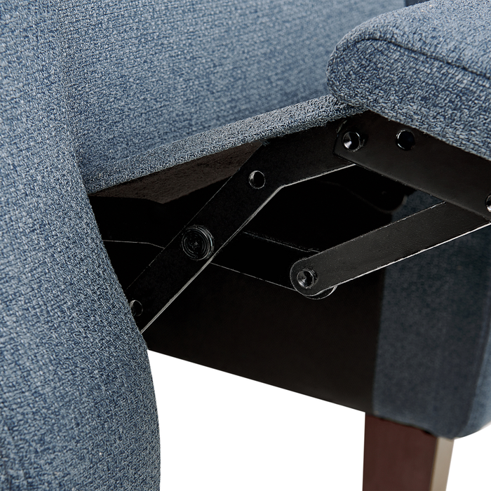 Poltrona reclinabile con schienale regolabile e poggiapiedi in tessuto blu stile retrò soggiorno camera da letto salotto