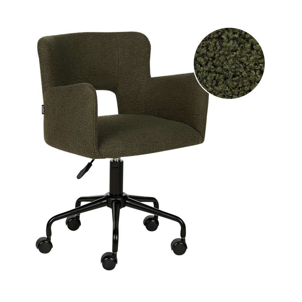 Sedia da scrivania girevole in tessuto boucle verde regolabile in altezza con schienale imbottito moderna industriale girevole con rotelle