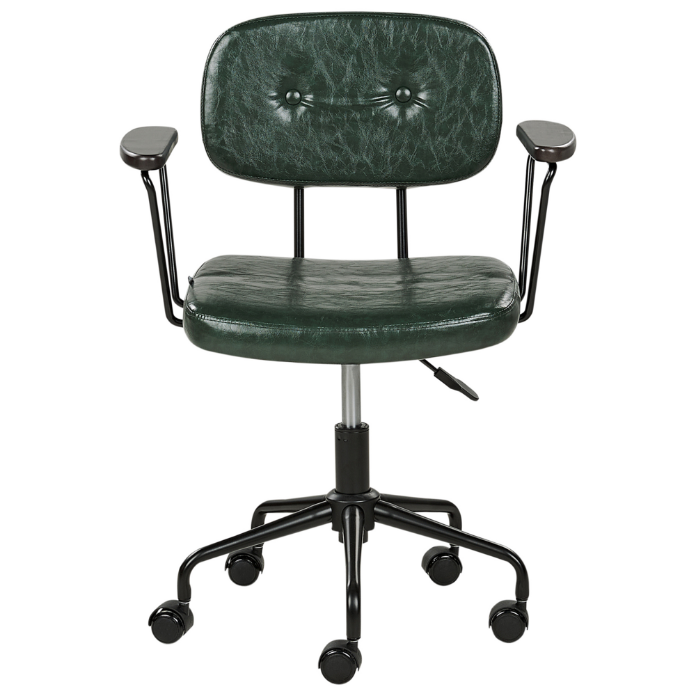 Sedia da ufficio tradizionale in ecopelle girevole e regolabile verde scuro stile moderno home office