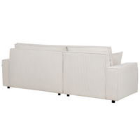 Divano angolare destro imbottito in velluto a coste bianco sporco con funzione di dormiente e schienale imbottito estraibile