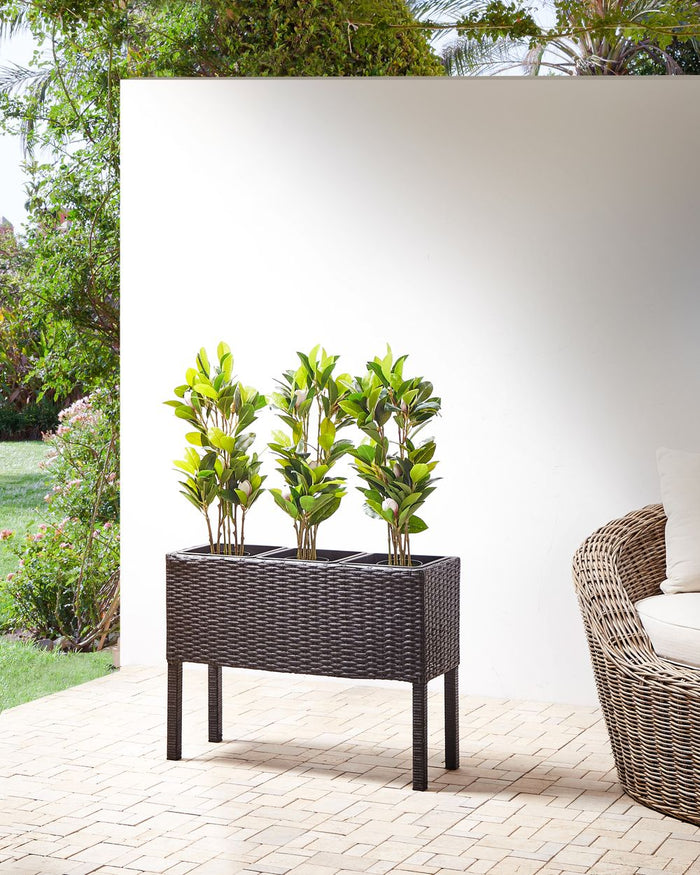 Fioriera da giardino in finto rattan marrone con 3 inserti per interni e per esterni