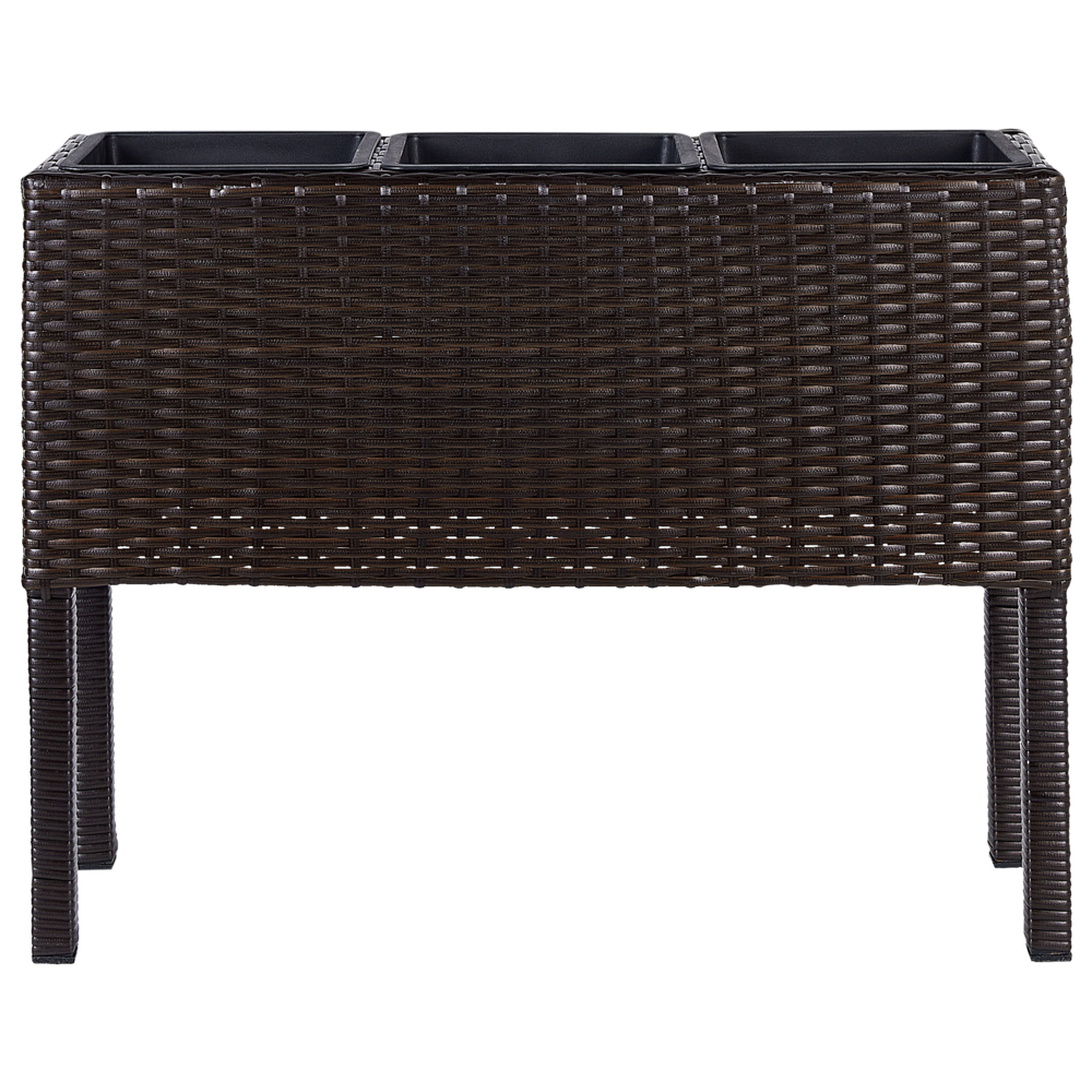 Fioriera da giardino in finto rattan marrone con 3 inserti per interni e per esterni