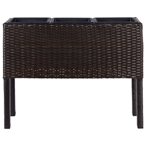 Fioriera da giardino in finto rattan marrone con 3 inserti per interni e per esterni