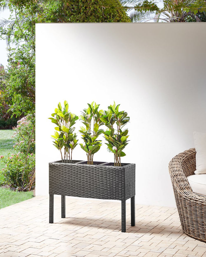 Fioriera da giardino in finto rattan nero con 3 inserti per interni e per esterni