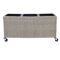 Vaso per piante su ruote in finto PE Rattan marrone con 3 inserti interni ed esterni