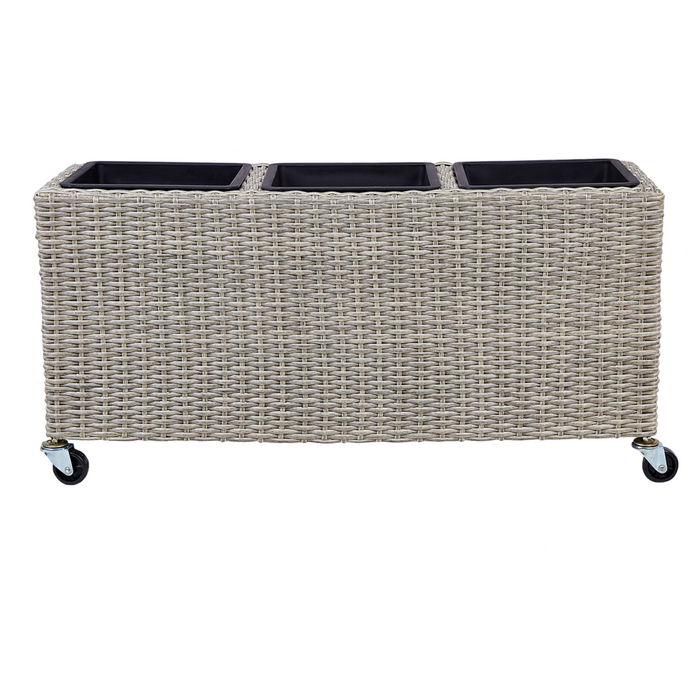 Vaso per piante su ruote in finto PE Rattan marrone con 3 inserti interni ed esterni