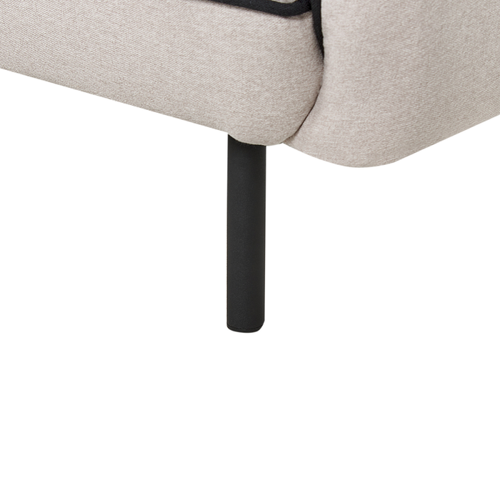 Divano a 3 posti Tessuto boucle bianco Morbido Nubby Gambe in metallo Bordi decorativi neri Stile retro Glam Art Decor