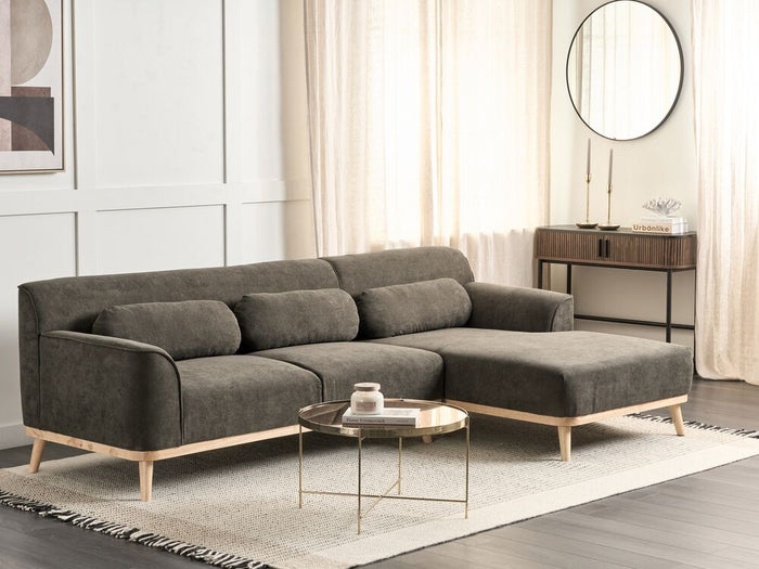 Divano angolare Verde Scuro velluto a coste con base in legno 3 posti a sinistra Divano retrò Soggiorno