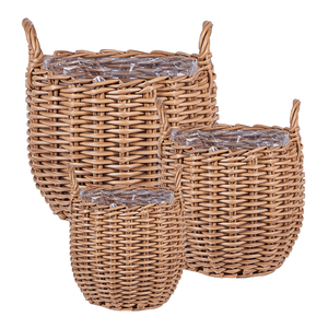 Set di 3 cesti per piante in PE Rattan marrone con manici Intarsio sintetico