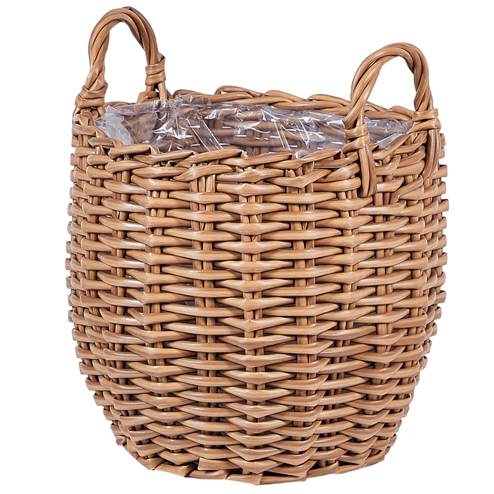 Set di 3 cesti per piante in PE Rattan marrone con manici Intarsio sintetico