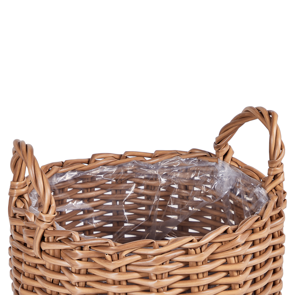 Set di 3 cesti per piante in PE Rattan marrone con manici Intarsio sintetico