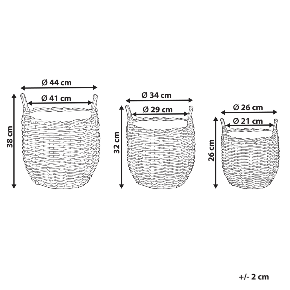 Set di 3 cesti per piante in PE Rattan marrone con manici Intarsio sintetico