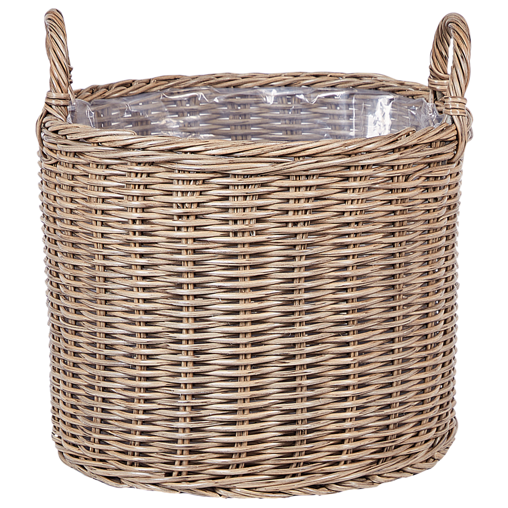 Set di 3 cesti per piante in PE Rattan marrone con manici Intarsio sintetico