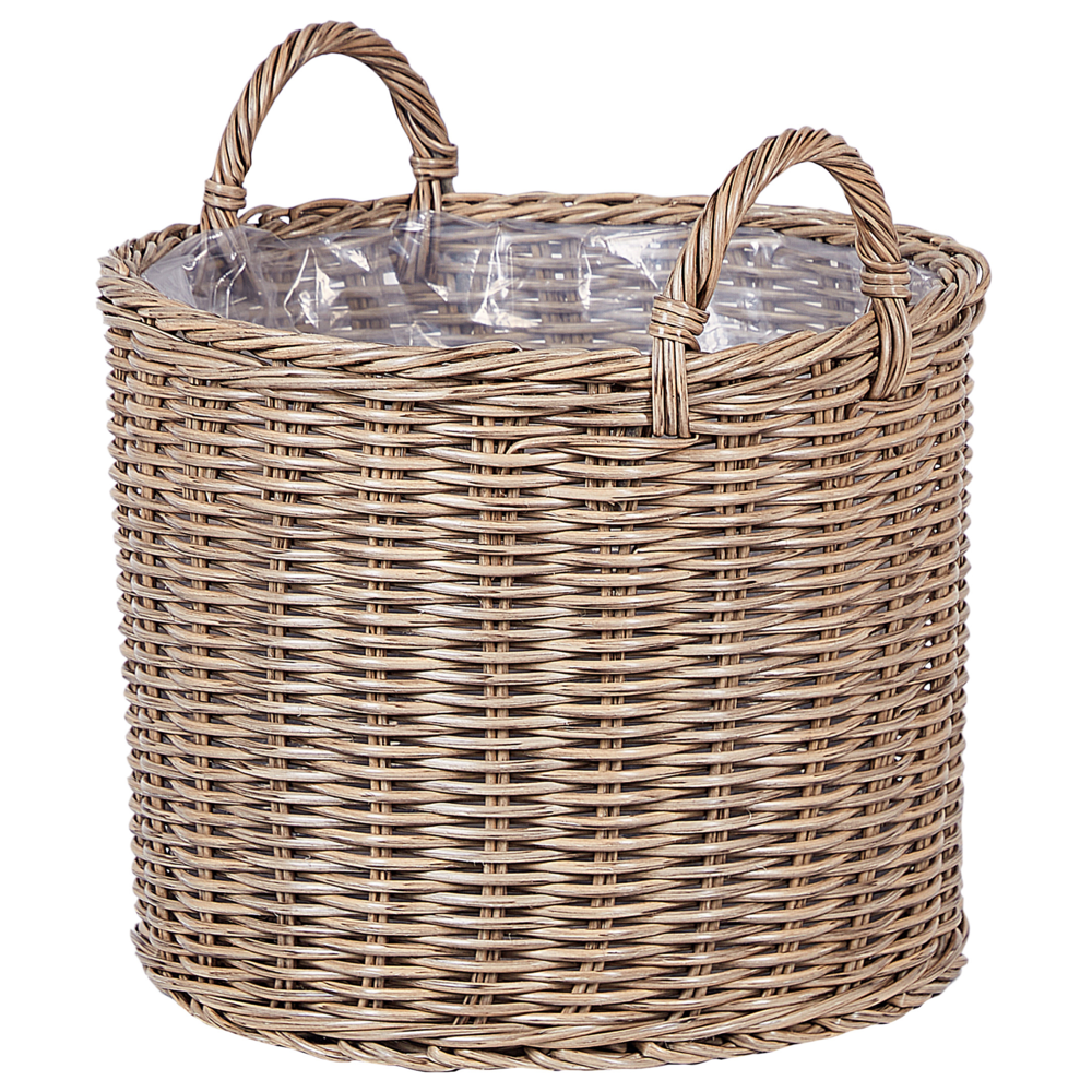 Set di 3 cesti per piante in PE Rattan marrone con manici Intarsio sintetico