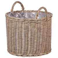 Set di 3 cesti per piante in PE Rattan marrone con manici Intarsio sintetico