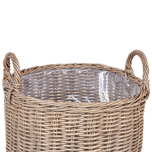 Set di 3 cesti per piante in PE Rattan marrone con manici Intarsio sintetico