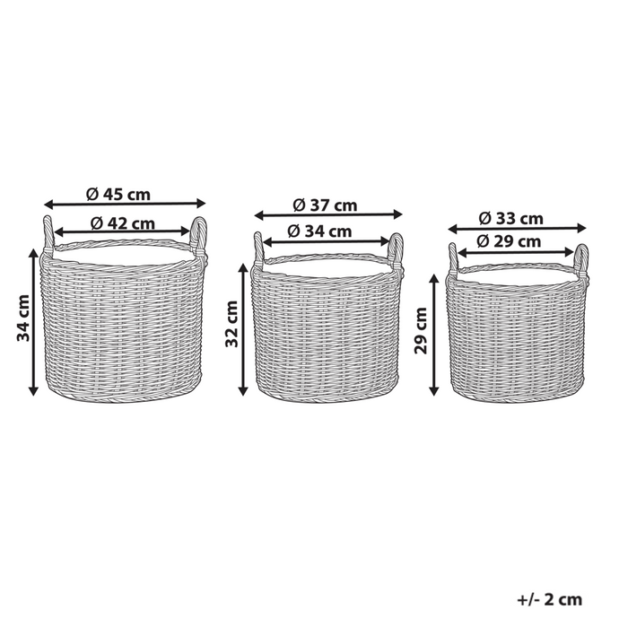 Set di 3 cesti per piante in PE Rattan marrone con manici Intarsio sintetico