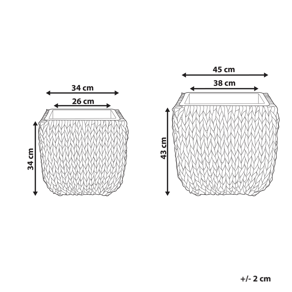Set di 2 vasi per piante nero PE Rattan rotondo per interni e per esterni con inserto in plastica