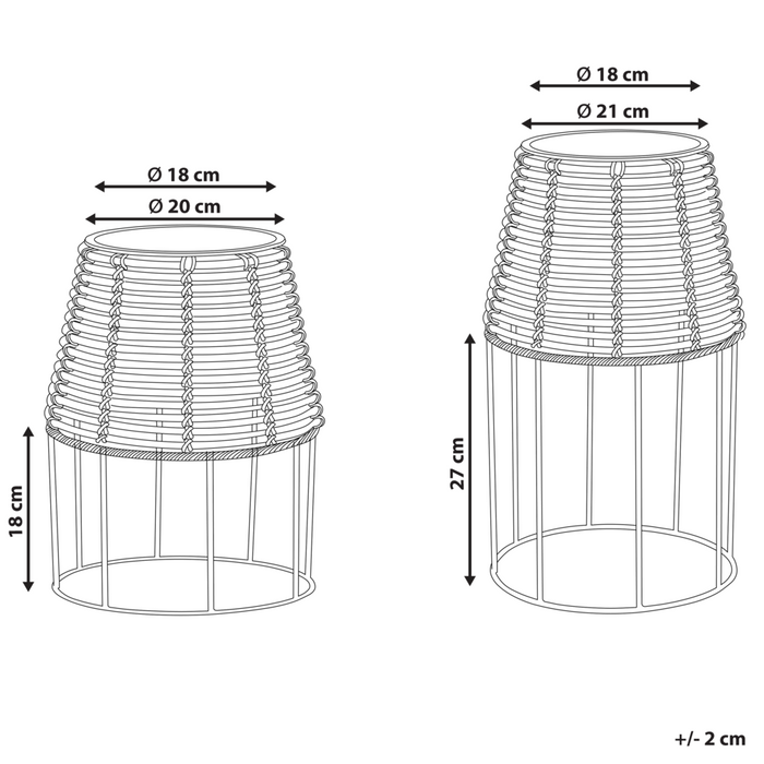 Set di 2 portavasi per piante marrone PE Rattan rotondo per interni e per esterni con inserto in plastica