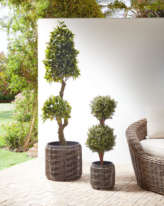 Set di 2 vasi in finto rattan chiaro per piante con inserto interni ed esterni