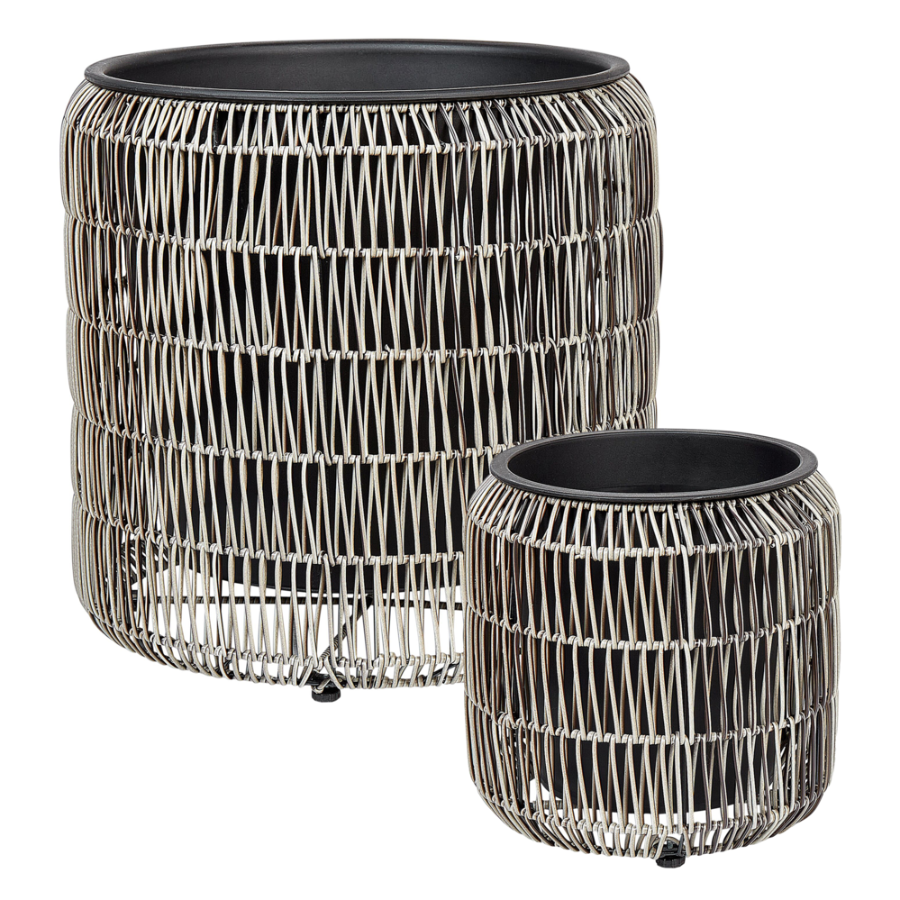 Set di 2 vasi in finto rattan chiaro per piante con inserto interni ed esterni