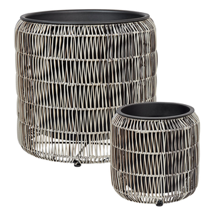 Set di 2 vasi in finto rattan chiaro per piante con inserto interni ed esterni