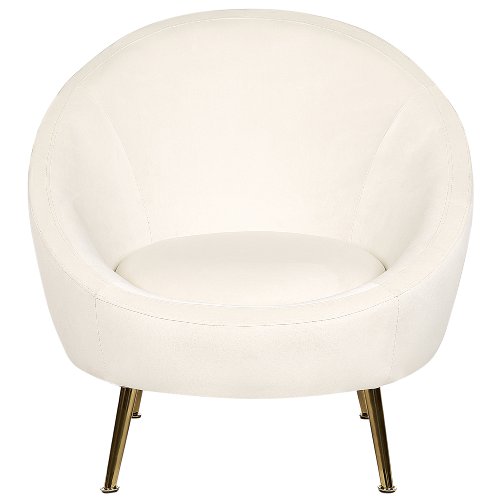 Sedia a pozzetto Velluto Bianco 76L x 80L x 81A cm Gambe dorato Glam Retro