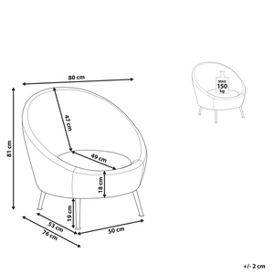 Sedia a pozzetto Velluto Bianco 76L x 80L x 81A cm Gambe dorato Glam Retro