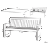 Panca da giardino 3 posti con doghe classiche certificate in legno d'acacia e cuscino rosso mattone 180 cm design elegante impermeabile