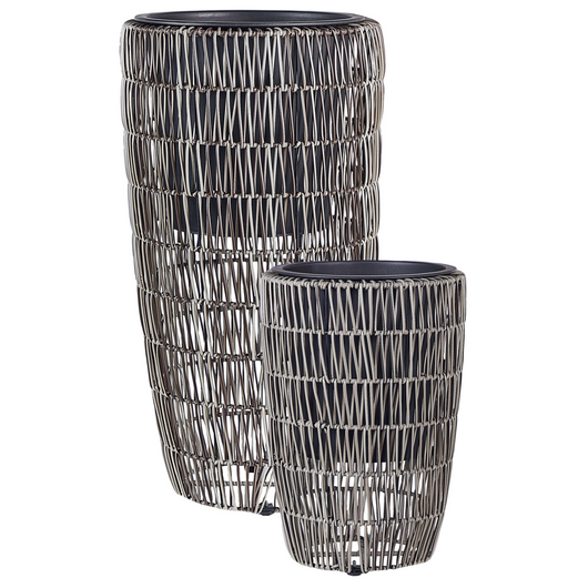 Set di 2 vasi in finto rattan con inserto marrone per interni ed esterni