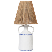 Lampada da tavolo in ceramica con paralume in vimini naturale e carta a cono bianca stile boho soggiorno camera da letto