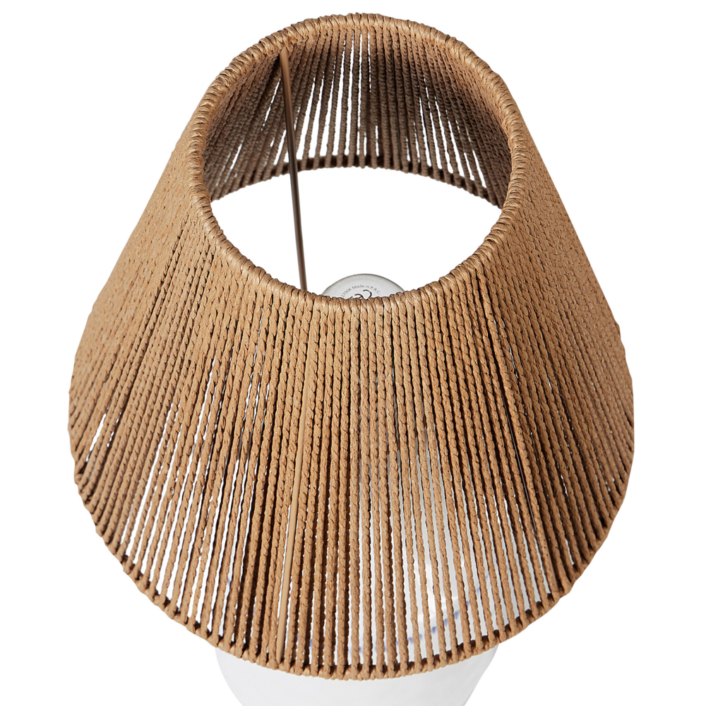 Lampada da tavolo in ceramica con paralume in vimini naturale e carta a cono bianca stile boho soggiorno camera da letto