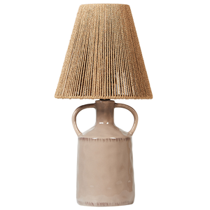 Lampada da tavolo in ceramica tortora con paralume in vimini naturale e carta a cono stile boho soggiorno camera da letto