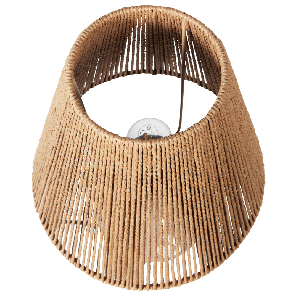 Lampada da tavolo in ceramica tortora con paralume in vimini naturale e carta a cono stile boho soggiorno camera da letto