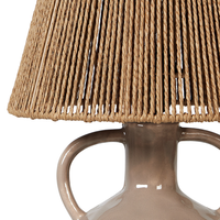 Lampada da tavolo in ceramica tortora con paralume in vimini naturale e carta a cono stile boho soggiorno camera da letto